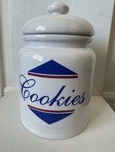 Vintage White RETRO Cookie Jar 11&quot; Tall Collectible Badcock Promo Piece - £18.95 GBP