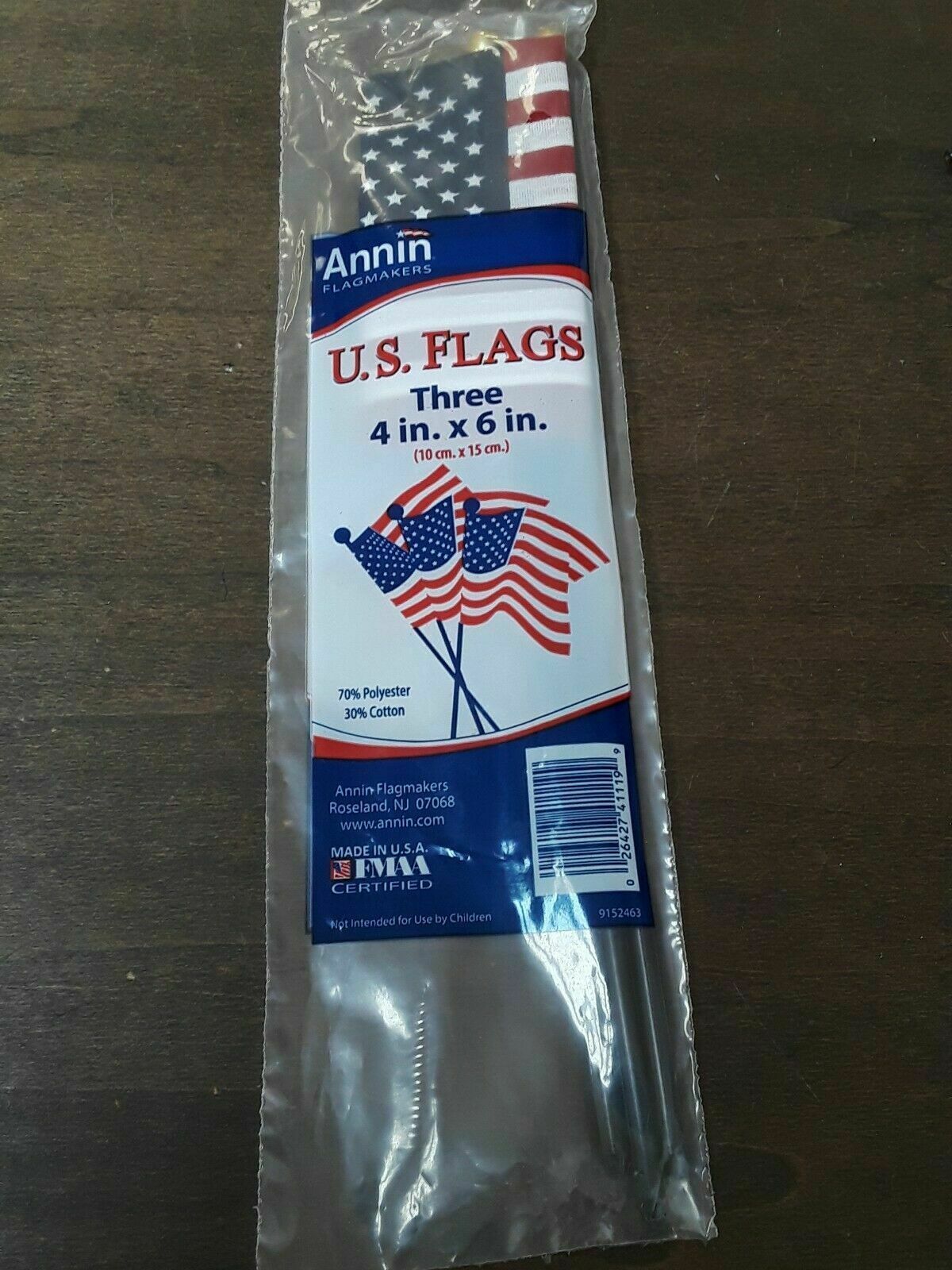 NEW 3 Pack Mini 4” x 6” American Stick Flag Made In The USA by Annin Fla... - $5.55