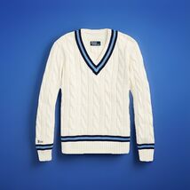 Men’s Polo Ralph Lauren Men’s The Iconic Cricket Sweater Cream W/ Navy S... - $189.00
