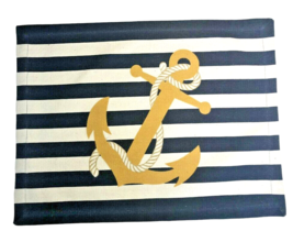 Anchor Placemats Nautical Navy White Stripes Set of 4 Beach Summer Machine Wash - £22.60 GBP