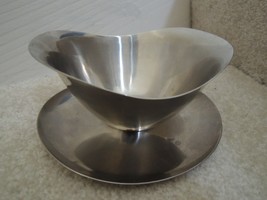 Stainless Steel Gravy Bowl Attached Plate / Spoon Rest Vtg 60s Japan - £14.42 GBP