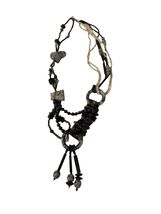 Vintage Boho Statement Necklace Mixed Media Beaded Fringe Tribal Style 26” - $19.80