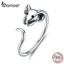 Authentic 925 Sterling Silver Mouse Animal Adjustable Finger Ring for Women Zodi - £15.57 GBP