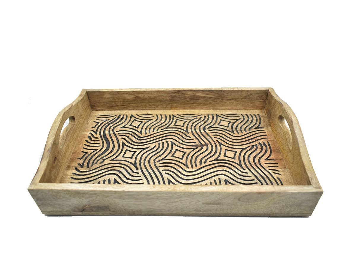 STORE INDYA Hand Carved Wooden Breakfast Serving Tray with Handle for Br... - $23.99