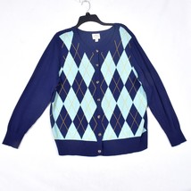 St John&#39;s Bay Women&#39;s Argyle Sweater Size XXL Blues Gold Long Sleeves Bu... - $23.69