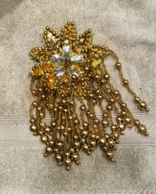 Vtg. Gold Hand Crafted Dangles Beads, Etc. Multi Point Star Brooch - £11.01 GBP