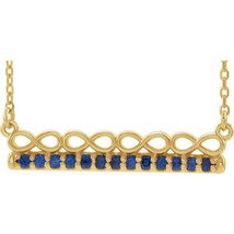 Authenticity Guarantee 
14K Yellow Gold Blue Sapphire Infinity Style Bar Neck... - £622.69 GBP+