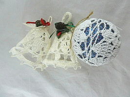 Christmas Ornament Crochet BELLS + 1 round ornament Lot of 3 Ornaments - $5.19