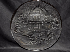 Libbey 12.5&quot; Christmas Serving Platter - House &amp; Sleigh On Clear Texture... - $316.67 MXN