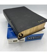 NIV Study BIBLE 2002 Black Bonded Top Grain Leather Tabs MONOGRAMMED EUC... - £118.67 GBP