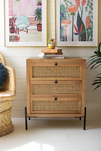 Elegant Wood Bedside Table With Three Woven Cane Drawers - $547.95