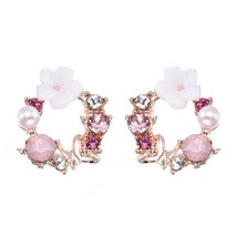 2021 New White Pearl Flower Butterfly Earrings for Women Rhinestone Pink Imitati - £6.65 GBP