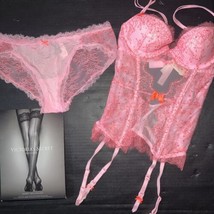 Victoria&#39;s Secret 32B,32C GARTER SLIP/CORSET M Panty PINK orange crystal... - £39.51 GBP+