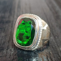 Huge Emerald Mens Signet Ring, Handmade 925 Silver Big Ring, Gift for Him - £126.72 GBP