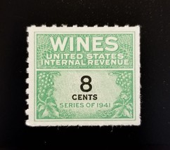 1942 8c U.S. Internal Revenue, Cordial &amp; Wine, Green Scott RE121 Mint NH - $1.78