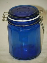 Cobalt Blue Ribbed Glass Food Storage Holder Wire Locking Lid Unknown Maker h - £27.68 GBP