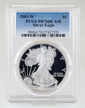 2003-W $1 Silver American Eagle Proof Graded by PCGS as PR70DCAM - £157.69 GBP