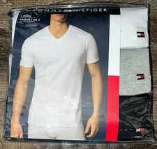 Tommy Hilfiger ~ Men&#39;s 3-Pack T-Shirts V-Neck Undershirts Black Gray Whi... - £22.07 GBP