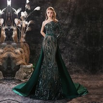 Beautiful Evening Dresses One Shoulder Robe De Soiree Green Sequin Moroc... - $399.99