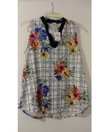 Bonded White Floral print with Blue V neck Sleeveless Asymmetrical Hem t... - $161.83 MXN