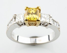 Decorato Giallo 1.30 Carato Diamante Taglio Princess 3 Pietra 18k Oro Anello - $5,488.69