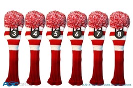 Hybrid golf club headcover 6 PC VINTAGE RED WHITE 3 4 5 6 7 8 KNIT Head cover - £47.66 GBP