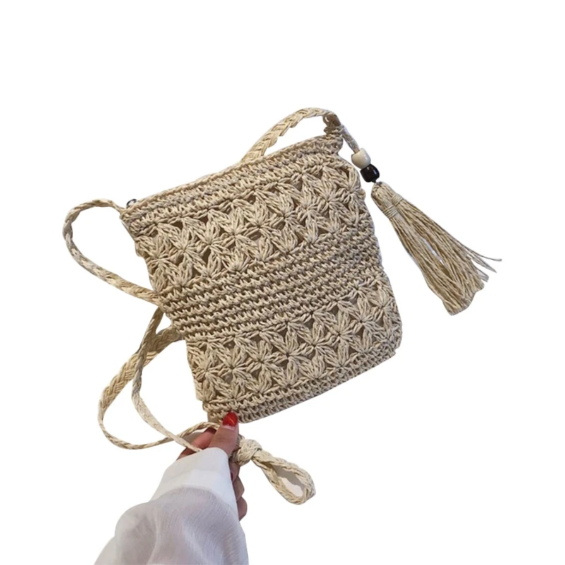 Women Beach Woven Straw Shoulder Messenger Bag with Tassel Boho Hollow O... - £16.75 GBP