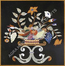 24&quot; Black Marble Side Coffee Center Table Top Fruit Floral Inlay Design H5688 - £540.61 GBP