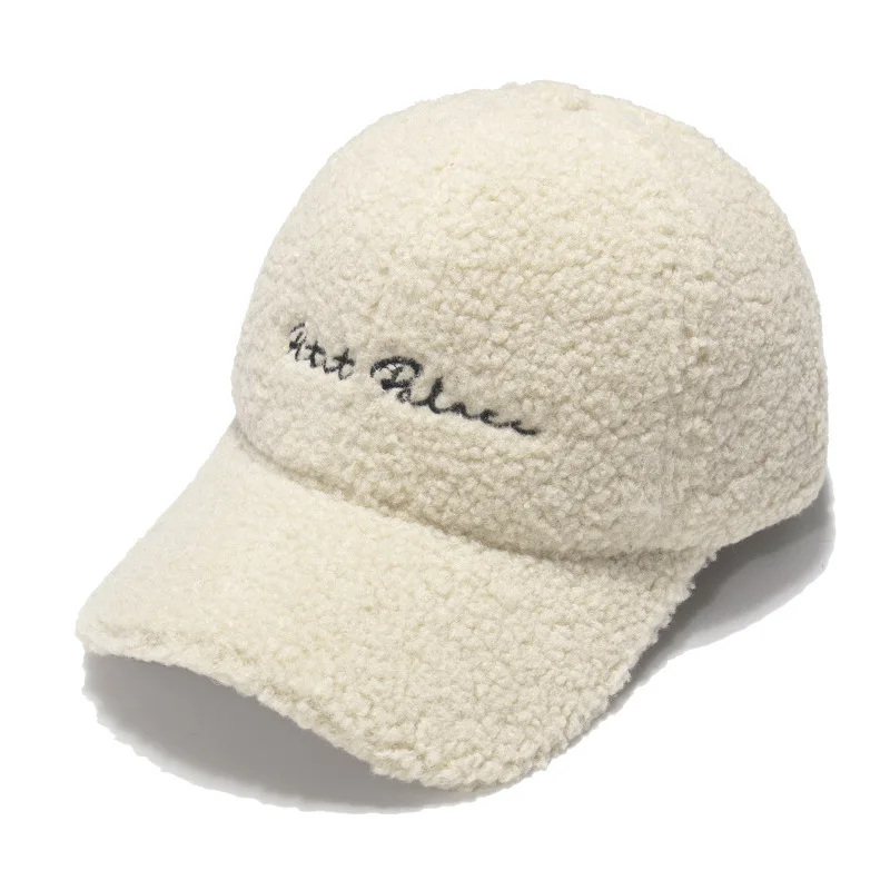New Lamb  Hats Female Autumn Winter Korean Version Tide Letter Warm  Cap Plush B - £83.34 GBP