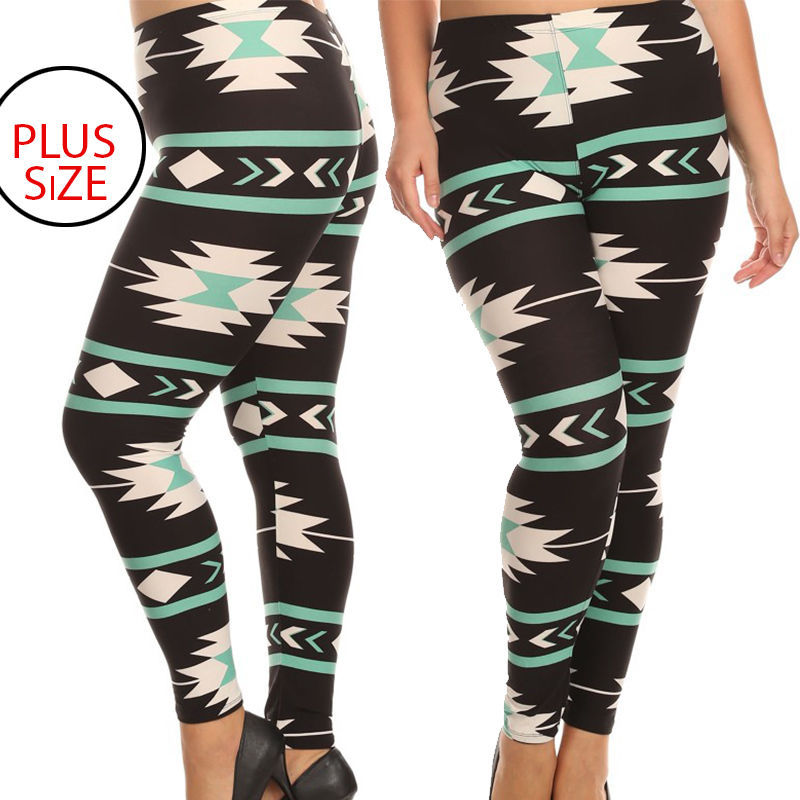 Buttery Soft Plus Size Aztec Tribal Leggings Tall Curvy Queen Lularoe Inspired - $19.99