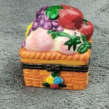 Porcelain Hinged Colorful Fruit Basket Trinket Box - £8.88 GBP