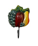 Vintage Handmade Fruit Wall Hanging Hook Red Clay Pottery Grapes Apple Pear - £7.98 GBP