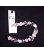 Jesse James 7&quot; glass beads strand White &amp; Clear &amp; silver NEW - £6.25 GBP