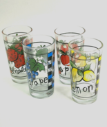 Juice Glass Set Strawberry Grape Apple Lemon Checkerboard Pattern Vintag... - £29.31 GBP