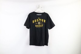 Vintage Majestic Mens Medium Faded Spell Out Boston Bruins Hockey T-Shirt Black - £23.83 GBP