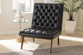 Vigo Black Faux Leather Upholstered Walnut Lounge Chair - $10,312.44 MXN