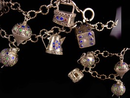 Antique 800 Silver charm bracelet - asian dice - oriental teapot - vintage toy t - £227.29 GBP