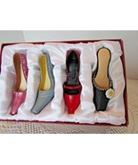 MINI SHOE ORNAMENTS SET OF 4 BOXED JC PENNEYS PUMPS STILETTOS PINK RED B... - $18.76