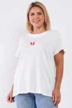 Women's Off White Admire Print Logo Detail Crew Neck Relaxed Fit Top - $11.40