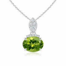 ANGARA East-West Peridot Pendant with Diamond Bale in 14K Solid Gold | 18&quot; Chain - £572.45 GBP