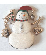 Kenneth Cole Snowman Christmas Brooch Pin Signed KC Glitter Dangle Rhine... - $21.87 CAD