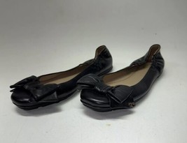 Tory Burch Divine Bow Logo Driver Black Leather Ballet Flats Size 10.5 M - $129.95