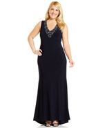 Betsy &amp; Adam New Navy Embellished V-Neck Sleeveless Dress   Plus  16W   ... - £71.93 GBP