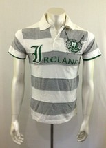 LANSDOWNE Ireland Rugby Men&#39;s White Gray Striped Short Sleeve Polo Shirt... - £10.98 GBP