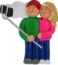 Selfie Couple Christmas Ornament (Female Brunette) Personalized Free! Popular!! - £10.29 GBP