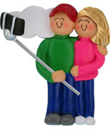 SELFIE COUPLE CHRISTMAS ORNAMENT (female brunette) PERSONALIZED FREE!  P... - £10.23 GBP