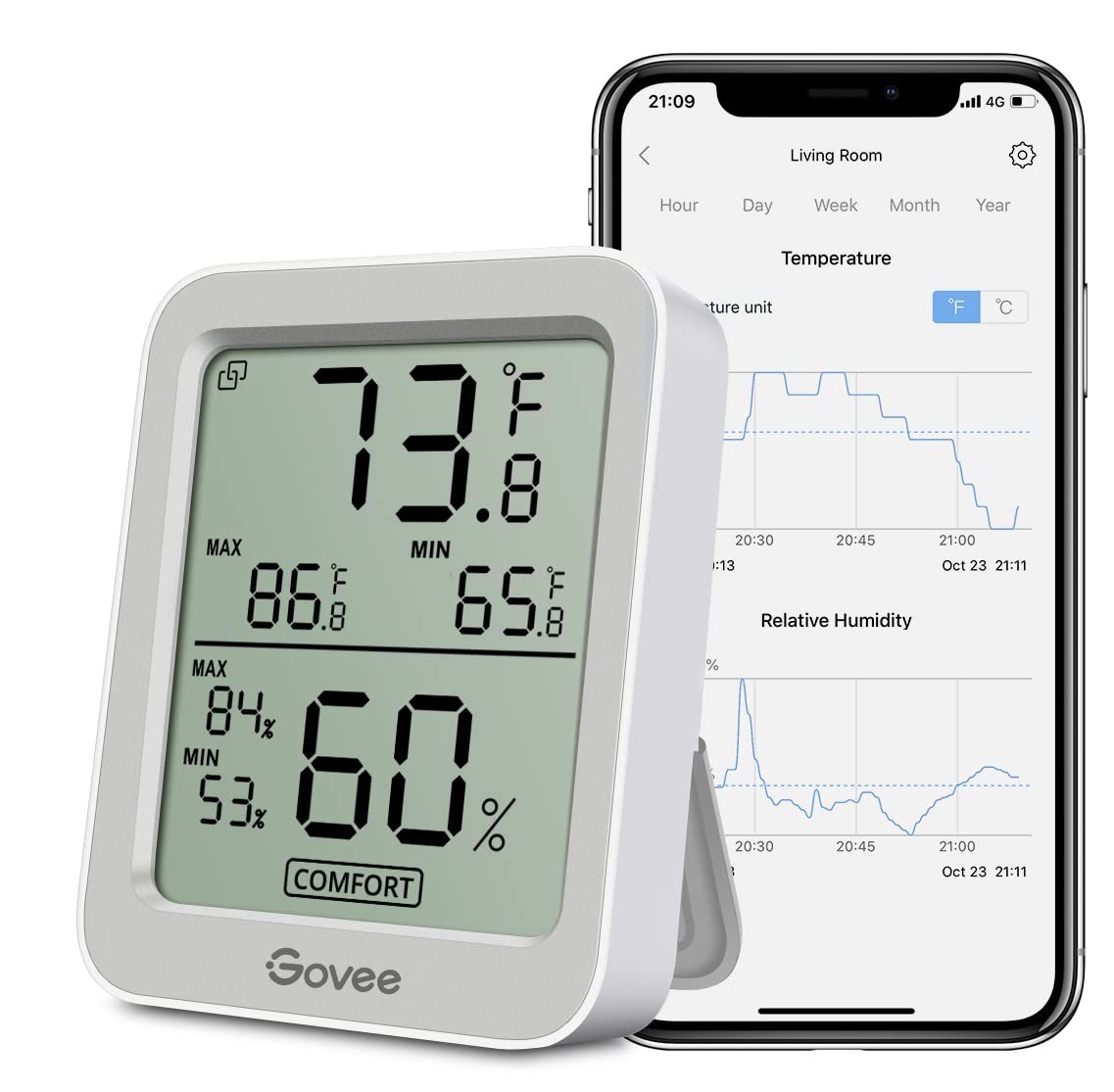 Govee Bluetooth Digital Hygrometer Indoor Thermometer, Grey, Room Humidi... - $38.99