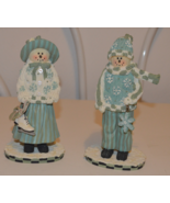 Plum Pudding Snowmen Figurines Girl with Skates, Boy with Snowflake Heat... - $21.95