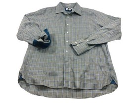 Joseph Abboud Dress Shirt Mens XL Non Iron Tan Brown Blue Plaid - £9.88 GBP