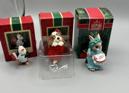 Hallmark Keepsake 3 Ornaments Mouse Sewing Joy Penguin Singer Slipper Spaniel - £14.96 GBP